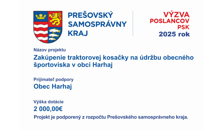 Zakúpenie traktorovej kosačky na údržbu obecného športoviska v obci Harhaj