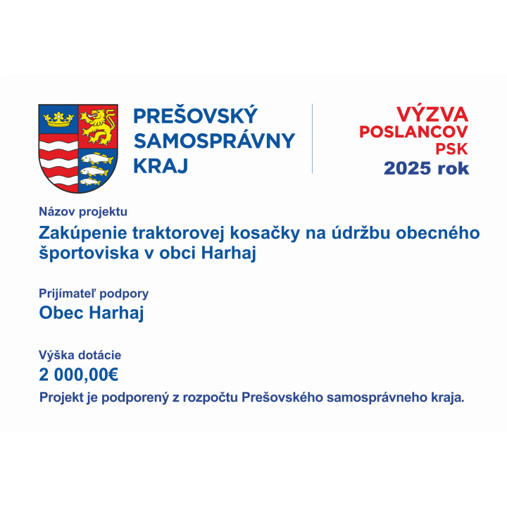 Zakúpenie traktorovej kosačky na údržbu obecného športoviska v obci Harhaj